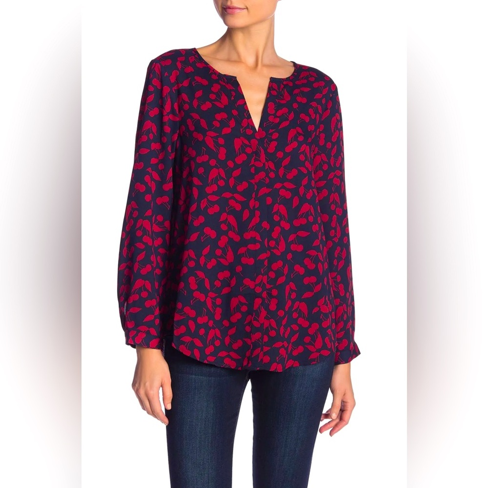 Joie S Joie Purine Red Cherry 🍒 navy blue Print Button Front Blouse Top